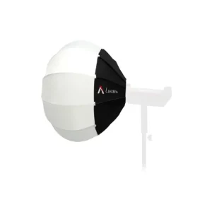 Vista de perfil del softbox Aputure Lantern mostrando el acople a un foco LED con montura Bowen
