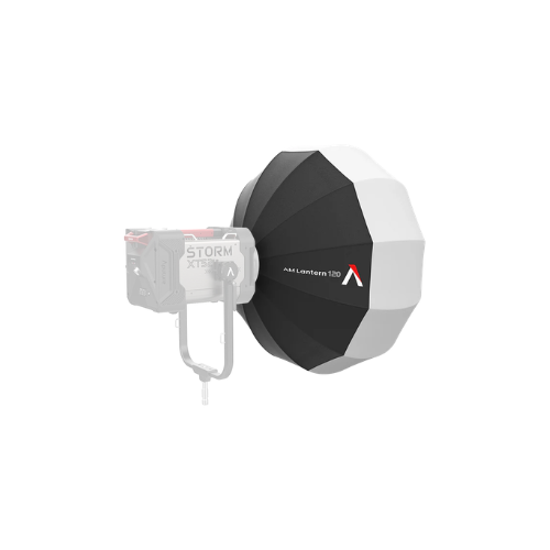Modificador de luz Aputure Lantern de forma esférica visto desde el frente con fondo blanco